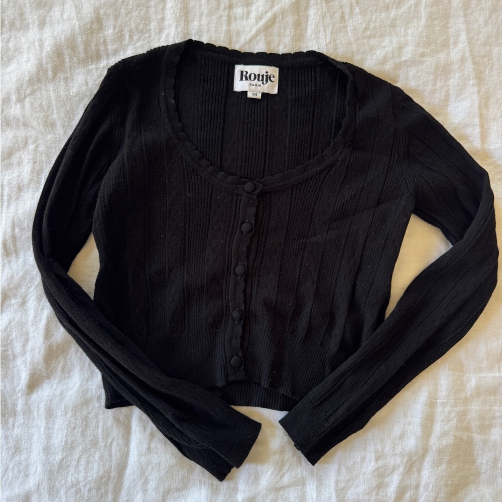 Rouje Black Button Down Cardigan Top